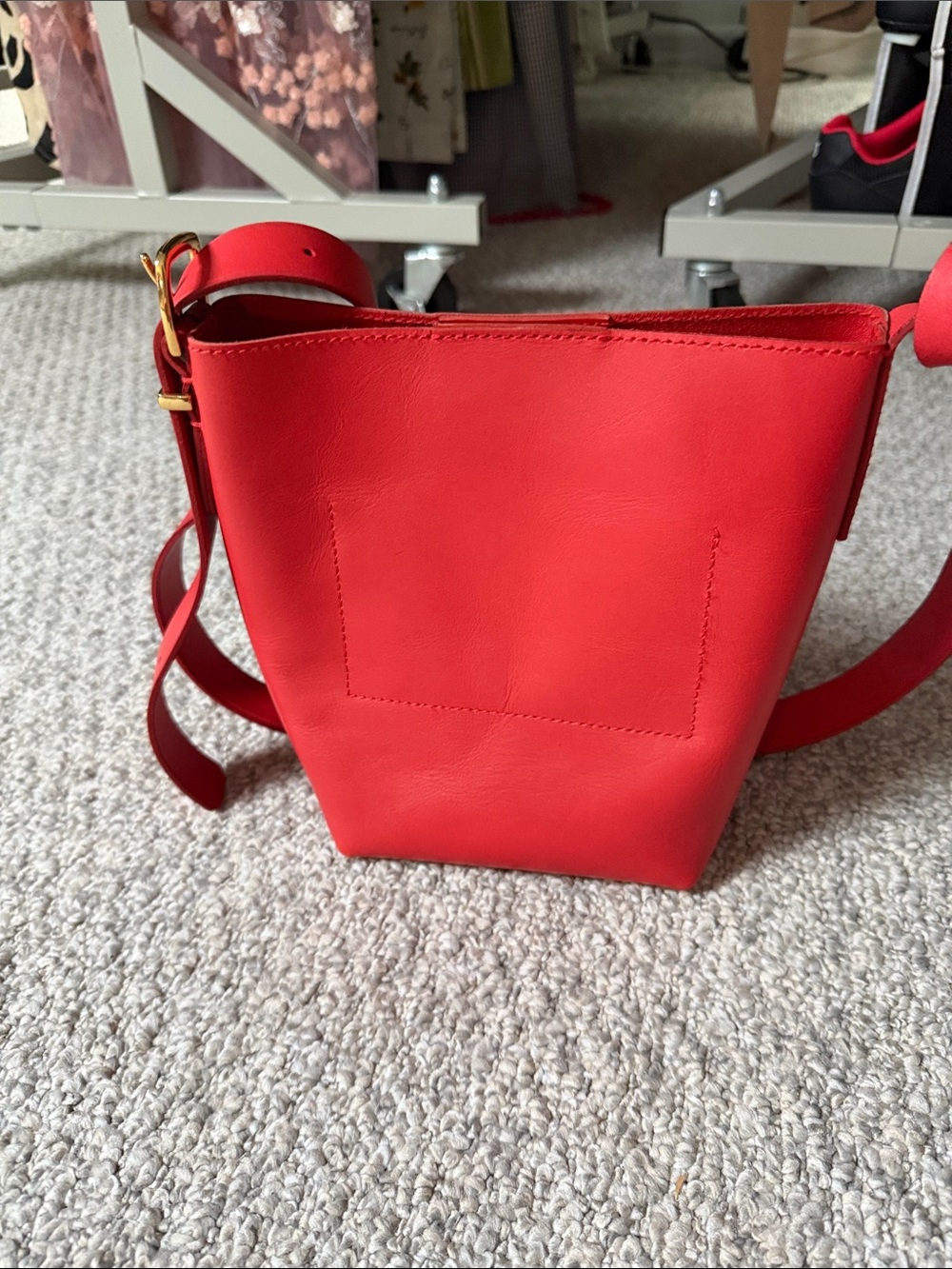 Madewell Red Leather Crossbody Bucket Bag - Picture 3 of 5